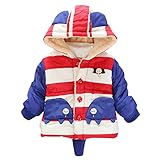 POTOJP 子供用 コート アウター キッズ ベビー 裏起毛 フード付き 防寒 ベビー服 暖かい アウターウェア ソフトコート 動物柄 男女兼用 綿服 (ブルー象, 70)
