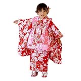 「【73】赤地に桜と蝶/被布：ピンク」七五三 着物 3歳 被布着物7点セット
