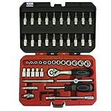 FIT TOOLS 1/4"ラチェットレンチと1/4"ソケット50件セット 六角 星/梅形 ソケット ネジビット組