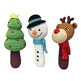 Cheengoo Hand Crocheted有機Rattles – Set of 3 Holiday Stick Rattles