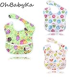 OHBABYKAスタイ よだれかけ スーパービブ お食事エプロン 防水 袖なし 保育園 お食事用防水ビブ 女の子 男の子 ベビーロンパース3点セット (SZY050611)