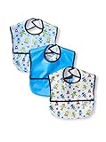 Boy's Robots, Waterproof Feeder Bib with Flip Over Pocket, 3 pack, by Frenchie Mini Couture