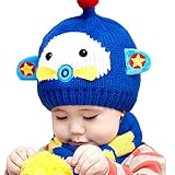 【SEBLES】ベビー服 ニット 帽子 耳当て マフラー キャラクター 可愛い キッズ 赤ちゃん(ブルー)