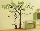 PopDecors - Playing monkeys and squirrel in the grassland - Beautiful Tree Wall Decals for Kids Room