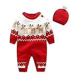 エルフ ベビー(Fairy Baby)クリスマスロンパース ベビーサンタ衣装 帽子付き トナカイ柄 レッド66cm