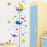 CQI海底世界動物高さ測定Growth Chartリムーバブルホームデカールビニール壁ステッカーアート装飾DIY装飾リビングルームベッドルーム