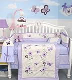 SoHo Lavender Flower Garden Baby Crib Nursery Bedding Set 13 pcs included Diaper Bag with Changing P