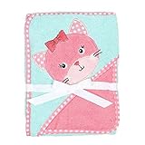 Kitty Cat Hooded Baby Bath Towel Wrap and Washcloth Set in Coral and Light Blue by Baby Gear
