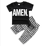 ノーブランド品 2セット　男の子　綿　Tシャツ　パンツ　ストライプ柄　ハーレムパンツ　遊び着　2サイズ選べる - 90cm