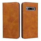 【Hamany】 galaxy s10 plus ケース 手帳型 ギャラクシーs10プラス ケース SC-04L / SCV42 / SC-05L スマホケース 収納 galaxys10plus ケース 耐衝撃 耐久性 耐摩擦 galaxy s10プラス ケース マグネット式 レザー カバー -ファッションライトブラウン