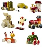 Ceejay Toys Set of 8カラフルな木製Cars and Baby Toys With Wheels