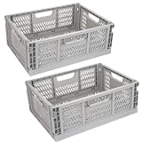 おりたたみコンテナ 18L 収納ボックス ２個セット 折り畳み式 取っ手付き 積み重ね コンテナ 収納ケース 卓上 カゴ オリコン 組み立て簡単 幅30×奥行40×高さ15cm (グレー)