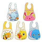 Powanfity_JP 5点セット ベビー キッズ 食事用エプロン スタイ 防水ビブ ポケット付き かわいいデザイン 赤ちゃん 男の子 女の子 離乳食 保育園用 お食事エプロン よだれかけ