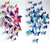 HAKDAY 24 PCS 3D Butterfly Wall Stickers Crafts Butterflies,12 PCS for Blue and 12 PCS For Purple [並