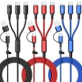 Ankndo マルチ充電ケーブル [3本パック 4フィート] 6イン1マルチUSB充電ケーブル 3A マルチ充電ケーブル USB A/C - i-P/USB C/Micro USBポートユニバーサル充電ケーブル 携帯電話/タブレット/Galaxyなど用, AK-5H1-3P03