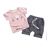 夏Ｔシャツ 女の子の服 男女兼用 2セット Pojour 1-6歳キッズ用 子供かわいいＴシャツ 綿 通気 ピンク(100cm)