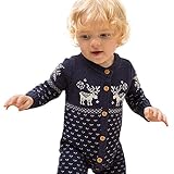 クリスマス 衣装 POTOJP エルク柄 ロンパー ベビー カバーオール 男女兼用 長袖 新生児服 ニット製 ボタン ロンパース 春秋冬 満月/出産祝い/普段着 (ダークブルー, 70)