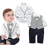 Platinum Loops ベビー用 フォーマル スーツ セット 男の子 ロンパース ベスト付き カジュアル デザイン (80, ホワイト)