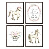 馬壁アート" Every Horse Deserves to Be Loved By A Little Girl "ピンク花ポニー(セットof 4プリント)