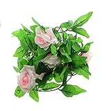 壁掛け インテリア アンティーク 雑貨 造花 人工 フェイク 壁掛 グリーン 緑 植物 吊り人工の偽のバラの花 緑の葉 花輪 ホーム飾り用　結婚式用　ライトピンク
