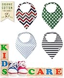 bee-zoo Baby Bandana Bibs Set Of 4 Modern Designs For Boys - Organic Cotton Super Soft and Stylish -