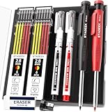 STAGEEK 建築用シャープペンシル 2.8ｍｍ 2本セット 3色シャー芯付き（24本）高耐久 大工用 マーキング (黒い、赤い、黄色替え芯)