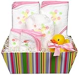 Dee Givens & Co-Raindrops 83500 Pink Duck Bubbles n Stripes Towel Gift Set - Pink - 28 in. x 34 in.
