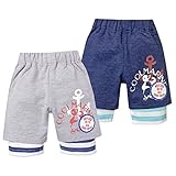 (ネイビー/95cm) ベビー服 男の子 ハーフパンツ ボトム ミニ裏毛 ボーダー柄 ロゴプリント ワッペン装飾 マリンテイスト カラー切替 フェイクレイヤード ウエストゴム 男児 ベビー