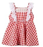 Plus Nao(プラスナオ) 子供用 エプロンドレス ワンピース チェック柄 フリル付き 可愛い ノースリーブ ミニスカート フレア 女の子 キッズ レッド 100