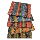 Krujecnt はぎれ 生地 カットクロス 民族調 綿布 束縫い キルティング カラフルなブロンズプリント生地 エスニックストライプ 生地 コットン リネン 生地 ハンドメイド クラフトファブリック 縫製 パッチワーク 針仕事用 手芸用 5点セット（25CMx20CM）
