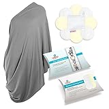 Family First Nursing Cover Breastfeeding Scarf and Organic Bamboo Nursing Pads Gift Set - Grey by Fa