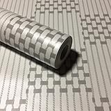 【 高品質 賃貸OK 】 DIY 壁紙 チェック 幾何学 子供部屋 キッズルーム カッティングシート おしゃれ はがせる 防水 壁紙シール クロス 45cm × 10m （ ジオメトリック ライトグレ