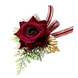 Blesiya コサージュ　リストフラワー　造花　フラワー　バラの花　花嫁　花ガール　結婚式　パーティー　ドレスアップ　魅力的　５色選べる - ワインレッド