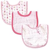 Hudson Baby Muslin Bib, Pink Feathers, 6.25 x 8.5 by Hudson Baby