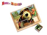 [ rustoyshop ] 12psc木製キューブMasha and the Bear、漫画、パズル、子供おもちゃ、お気に入り漫画文字、収集ブロック