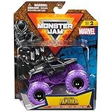 モンスタージャム、マーベル公式ブラックパンサーモンスタートラック、ダイキャスト車両、1:64スケール、スーパーヒーローキッズおもちゃ、3歳以上の男の子用。