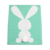 キッズ用　ブランケット　ベビー用　編み物　膝掛け　秋冬　ウサギ　可愛い　冷房対策　多機能　昼寝に対応（95*75cm） (グリーン)