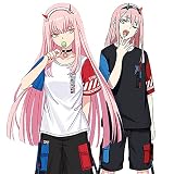 RUIBOCOS DARLING 02 (ZERO TWO) ゼロツー 印象Tシャツ セット コスプレ衣装 男女兼用 夏服 (Tシャツ-ブラック,L)