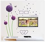 AmaonmR Removable Purple Dandelions Home Art Decor Wall Decals Photo Frame Butterfly Wall Stickers L