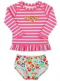 RuffleButts ラッフルバッツ 長袖ラッシュガード 水着 上下セット フラワーストライプ (12-18m(75cm)) [並行輸入品]