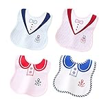 Simple Plan ベビー　子供用　4枚セット　お食事　よだれかけ　スタイ　ビブ 100%綿製　ブルー　ピンク　リボン　アンカー