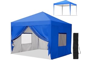 Willpo ワンタッチ タープテント 3段階調節 3m/2.5m/2m UVカット 耐水 スチール キャンプ アウトドア 耐水専用横幕/サイドシート4枚付属 テント キャンプ用品 ワンタッチテント タープ(ブルー,3m)