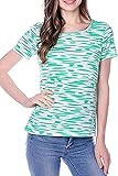 BOZEVON レディース マミー マタニティ服トップ 生後 授乳服 ストライプ Tシャツ 妊娠 半袖 看護 トップ, グリーン/L