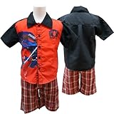 SPIDERMAN（スパイダーマン）半袖シャツ＆ハーフパンツセット（朱赤×ブラック）