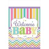 Baby Brights Shower Party Colorful Stripes and Chevron Plastic Table Cover Tableware 54 x 102 [並行輸入品