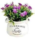 (ADOSSY) 造花 フラワーポット インテリア 人工 陶器 観葉植物 雑貨 ミニ 鉢 装飾 ナチュラル お世話いらず (ピンクフラワー)