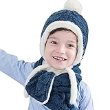 (よキーよ)Yokeeyo ニット帽子とマフラーのセット 肩まであたたかキャップ 赤ずきんちゃん風ストール 可愛いボンボン付き帽子 裏起毛 厚手 赤ちゃん キッズ 男の子 女の子 男女児 秋冬 防寒