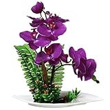人工パープルOrchid and Fern Arrangement inホワイトリーフ型セラミック花瓶