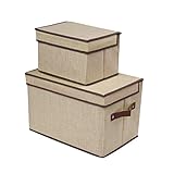 LightBiz Foldable Storage Cube with Lids, 2 Pack, Khaki [並行輸入品]