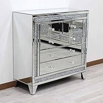 ミラー仕上げ クリスタル装飾 チェスト ミラー家具 クリスタルSofia＋チェスト90セット 女優ミラー（グレージュ